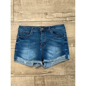 Soundgirl Womens High Waisted Denim Jean Shorts Medium Wash Size 11 Cut Off